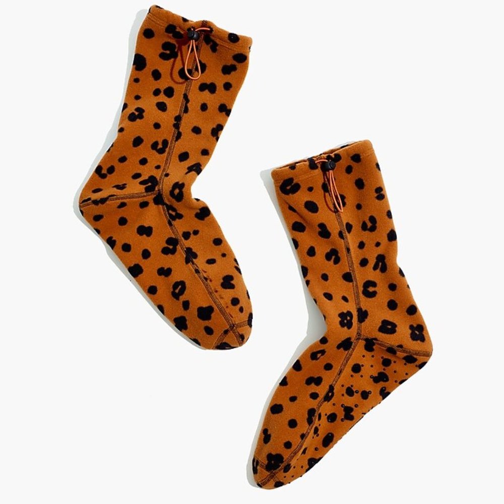 Madewell Leopard Print Slipper Socks w Ankle Drawstring - Never Worn - Picture 1 of 6